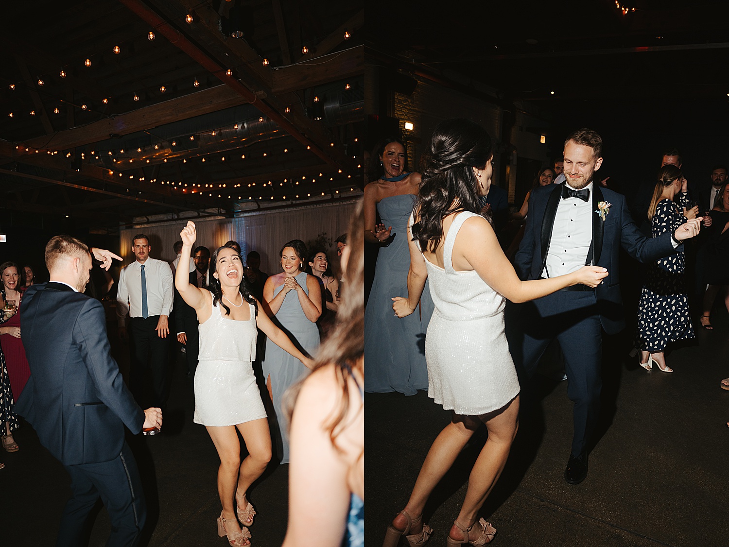 bride in mini dress dances during reception by Morgan McIntire Photography
