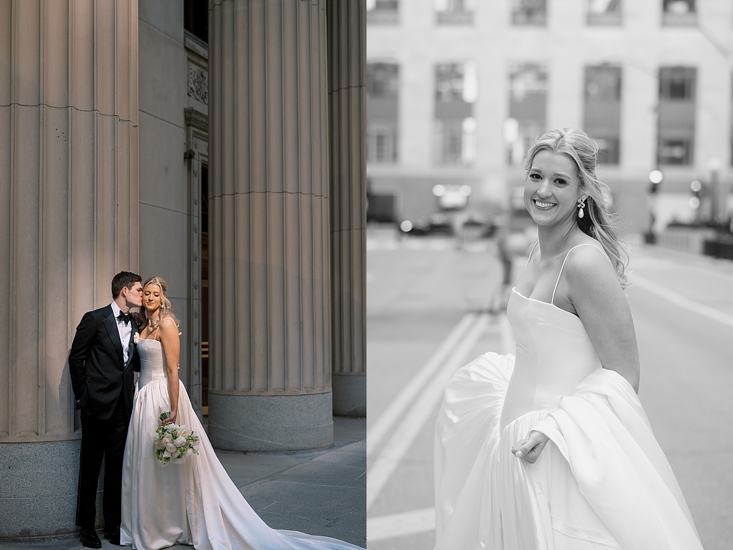 bride walks across busy street in front of Lincoln Park