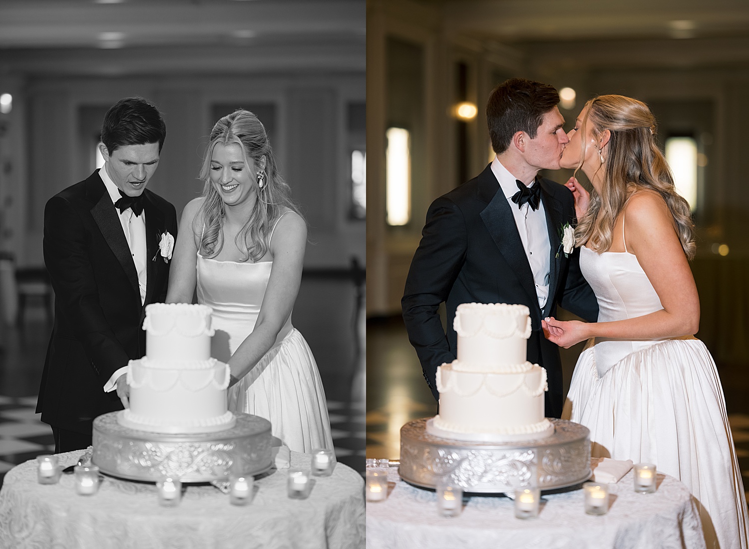 man and woman cut a two tier cake by Morgan McIntire Photography