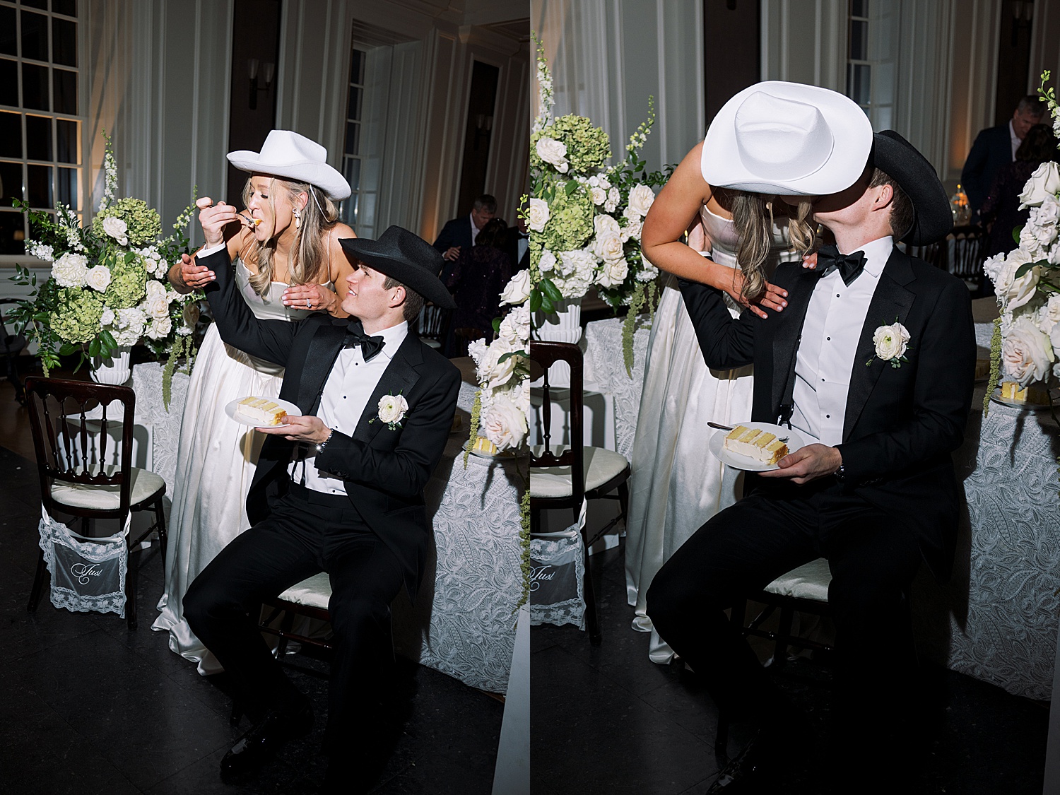couple shares cake during reception at Lincoln Park
