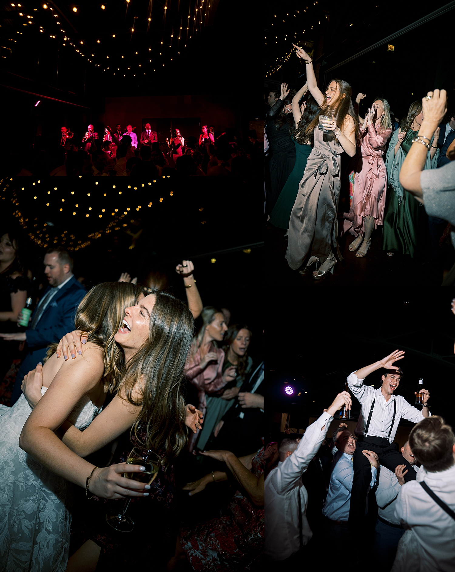 guests dancing to live band at reception by Morgan McIntire Photography